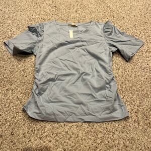 NWT Madewell Side Cinch Puff Sleeve Tee Sz XS Blue Casual Preppy Classic